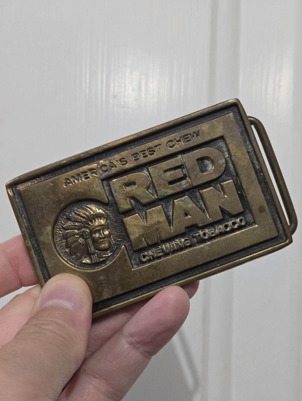 Red Man Chewing Tobacco Brass Finish Belt Buckle